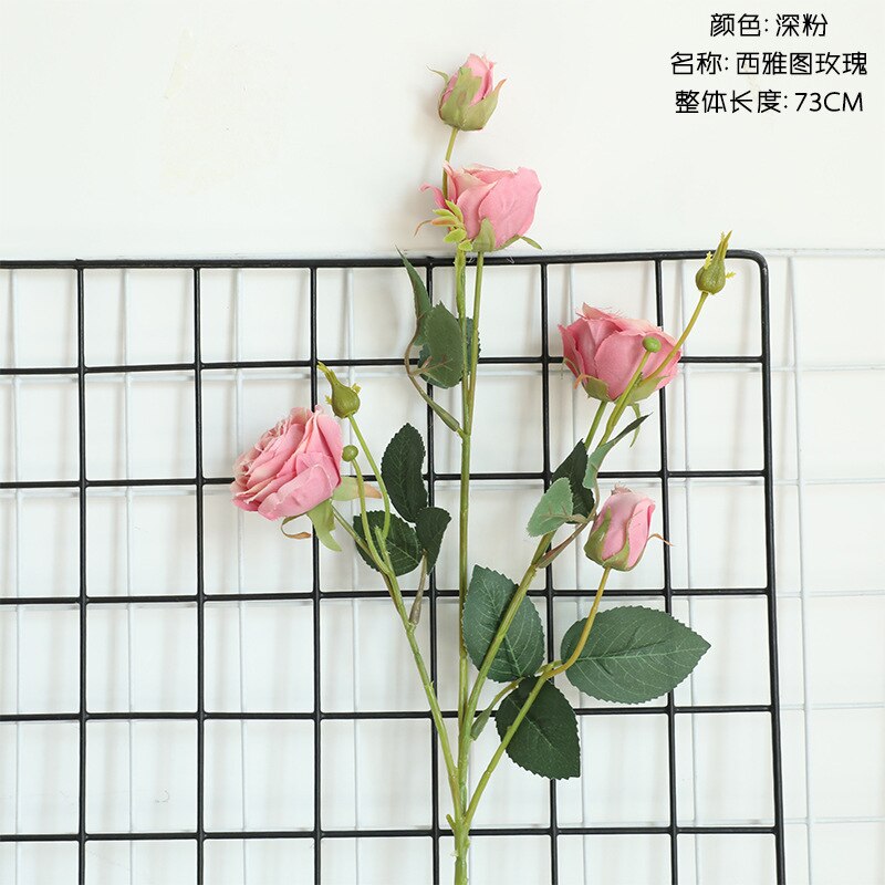 Rose Imitation Flowers INS-Style Home Decoration Wedding Boquet Holder Wall Plant Wall Artificial Flower Dy1-3506: Deep Pink