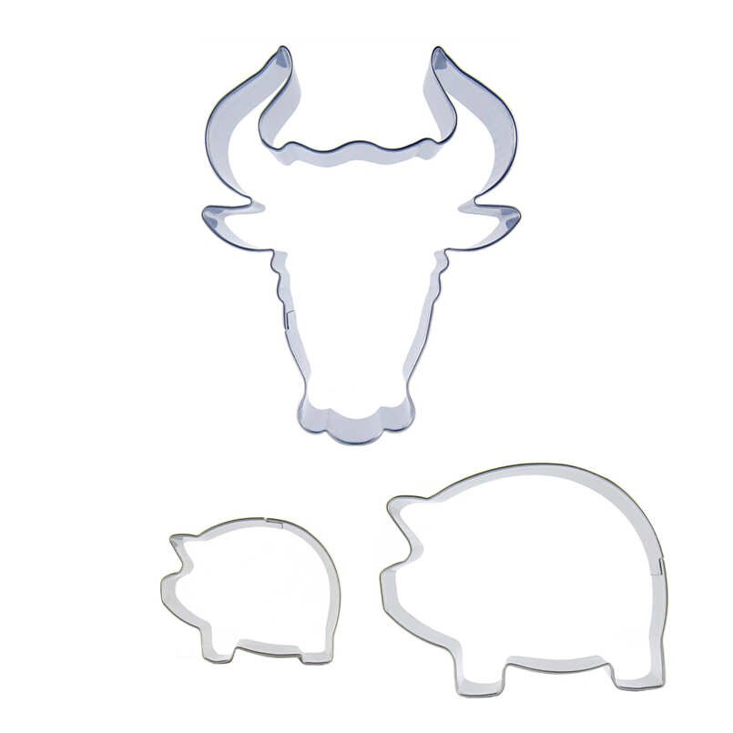 Moule tête de taureau | Mini cochon, moules de coupe de biscuit en forme de cochon en gras, outils de cuisson, outils pour la décoration de gâteaux et bonbons mous 3 pièces