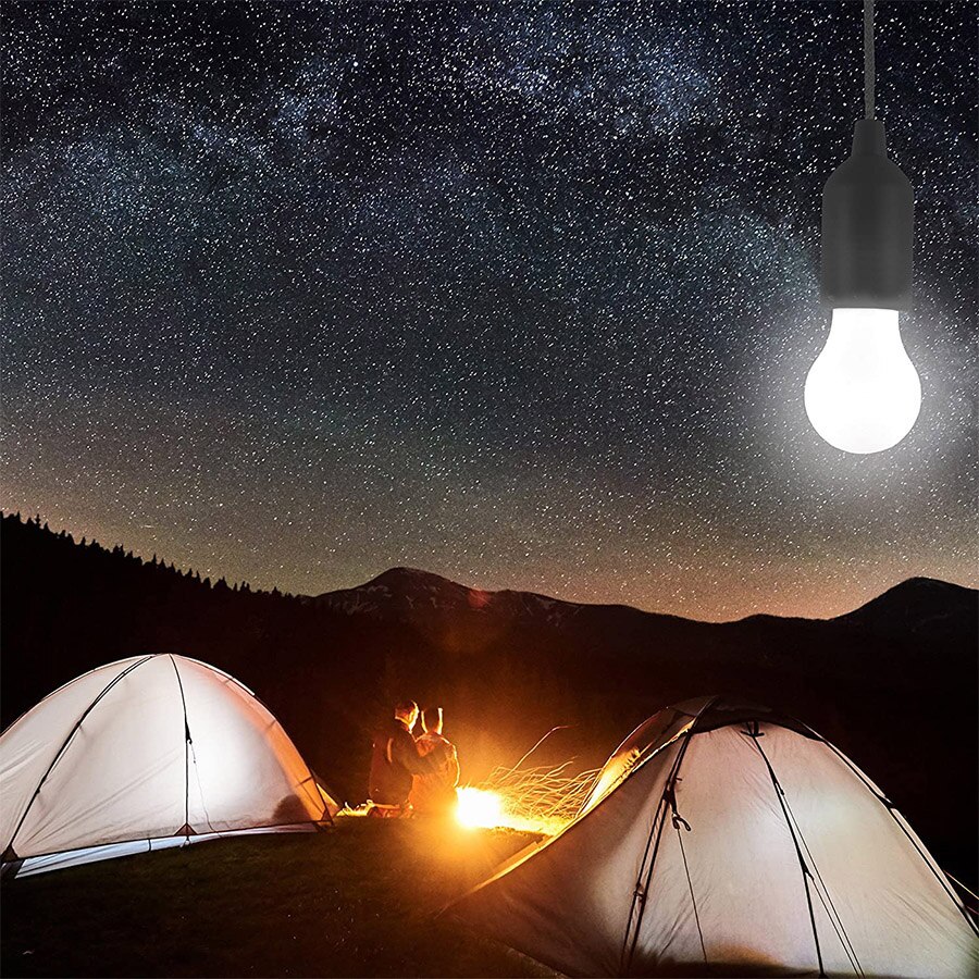 Trækledning pære boligindretning hængende lys udendørs camping telt lampe batteridrevet led reb switch belysning vedhæng: Sort