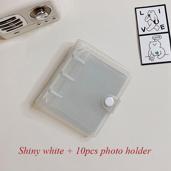 ARYA 10x10cm Portable Planner Notebook 3Holes Shiny Cute Mini Diary 3'' Photocard Album Holder Kawaii Diary Binder: white card holder