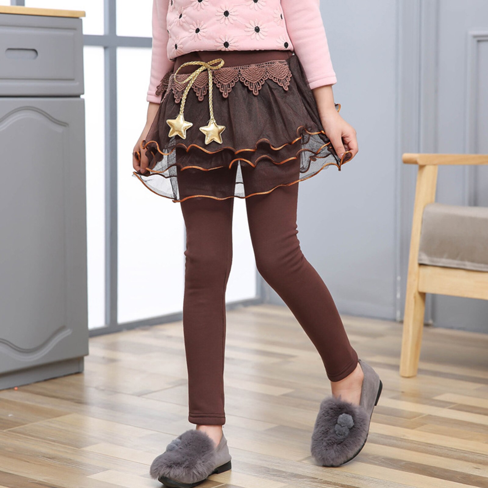 Pantaloni per bambini Leggings per ragazze con gonna Tutu in maglia a strati autunno inverno abbigliamento per bambini Leggings in cotone stelle gonna ornata-pantaloni