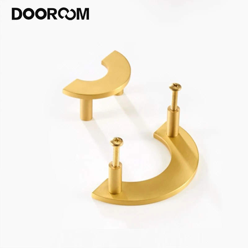 DOOROOM Messing Meubelgrepen Lichte Luxe Gouden Garderobe Keukendeur Trekt Ladegreep Halve Cirkel Hardware Accessoires