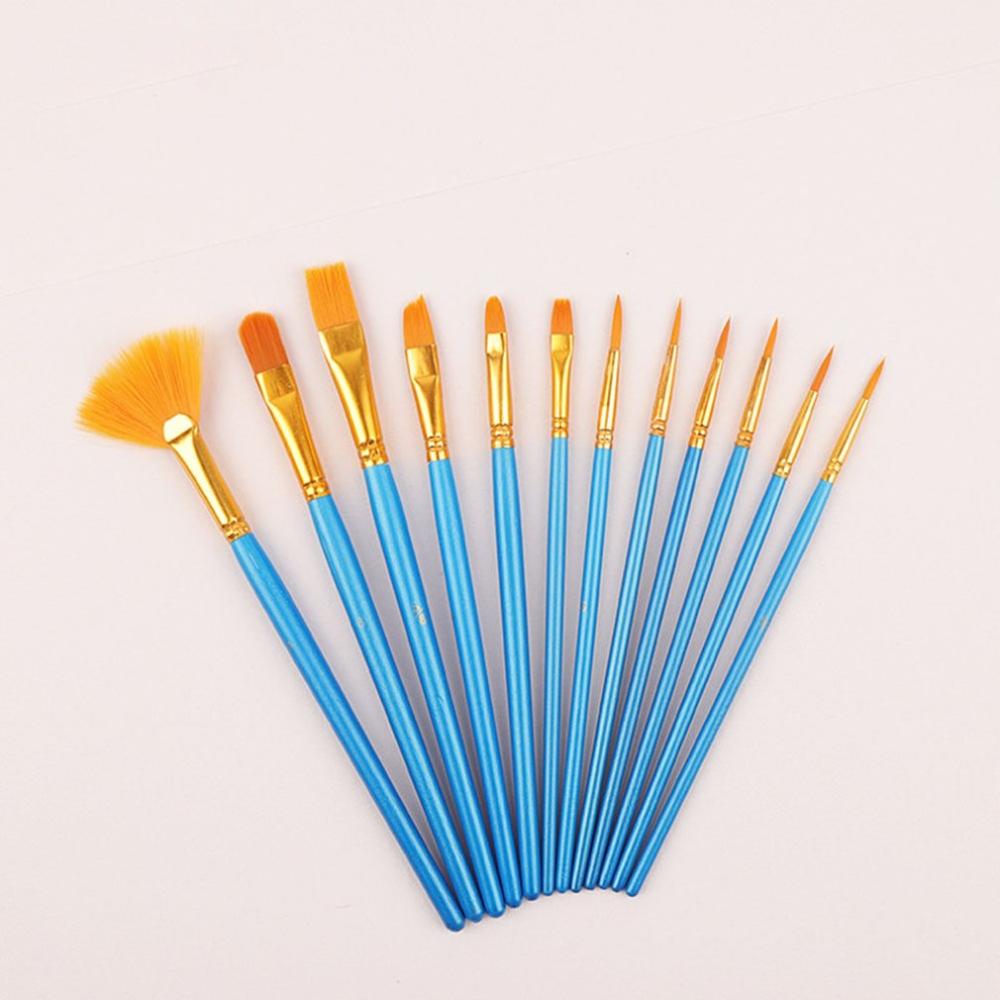 12Pcs/set Nylon Artist Paint Brush Watercolor Acrylic Wooden Handle Painting Brushes Art Supplies Stationery