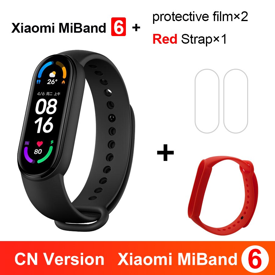 Globalna wersja Xiaomi Mi Band 6 Smart Bracelet5 kolor 1.56 &quot;ekran AMOLED Fitness tętno wodoodporny wielojęzyczny Miband 6: CN Red N Film