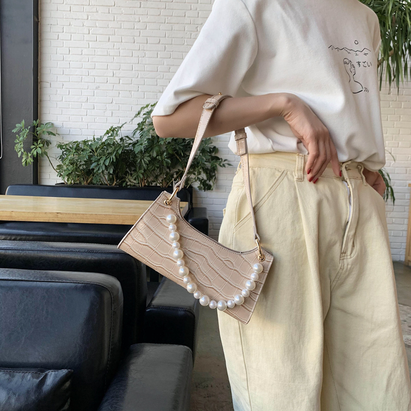 Women Handbag Retro Alligator Leather Subaxillary Bag Vintage Small Totes Bag Female Luxury Pearl Shoulder Bag Lady Clutches