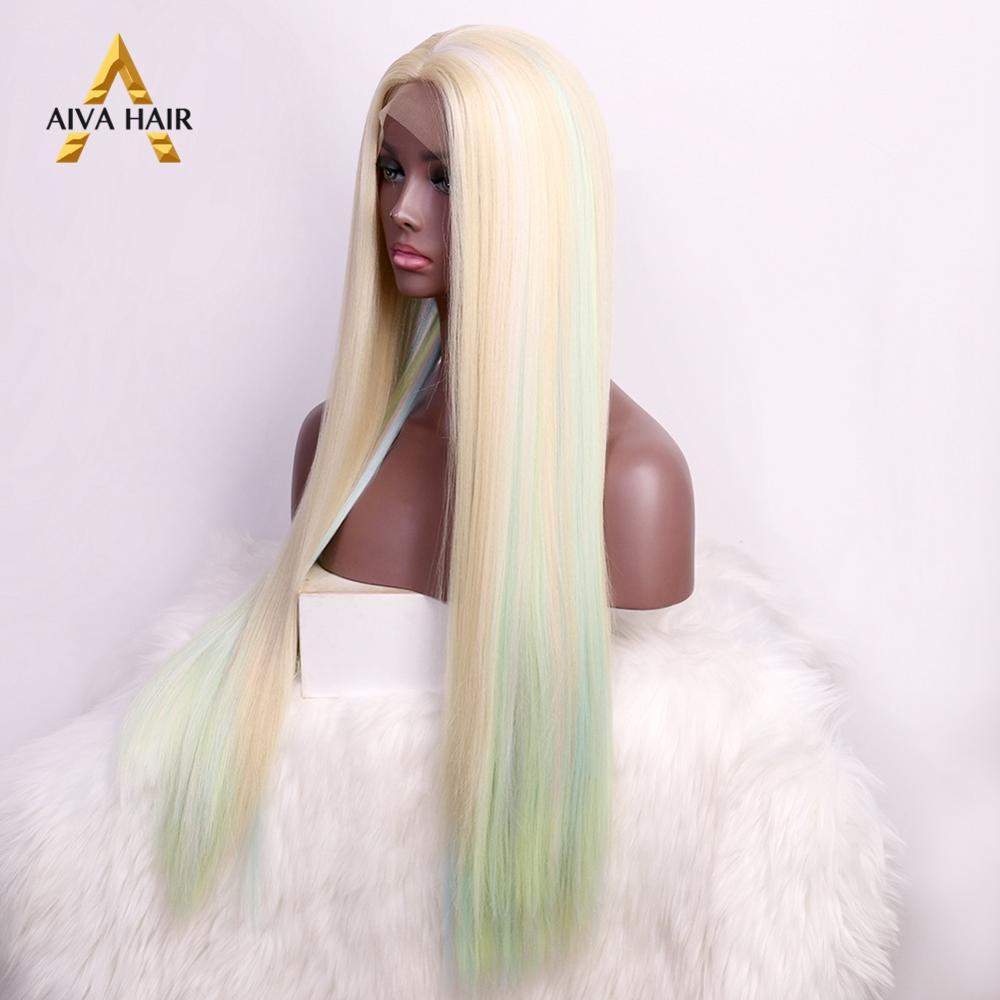 Long Colorful Rainbow Star Wave Synthetic Lace Front Wig