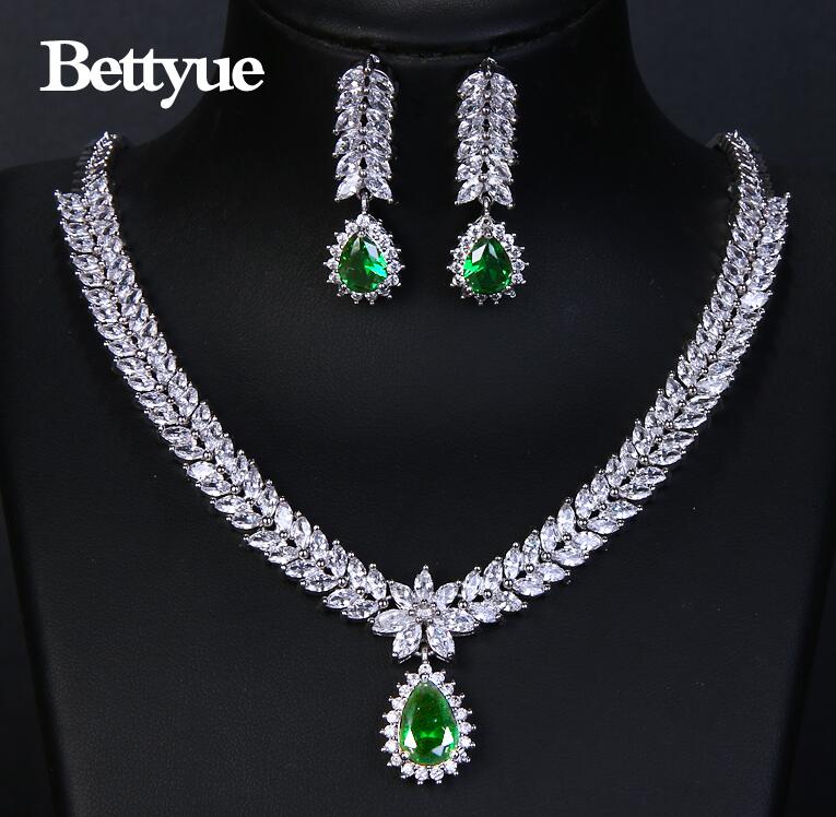 Bettyue charmerende elegance cubic zircon multicolor europa og amerika stil smykkesæt kvinder ædel ornament: Grøn