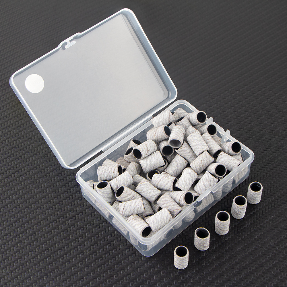 100 Uds. Brocas para uñas, bandas de lijado para máquina eléctrica, lima, amoladora, lijadora, juego de bandas para uñas acrílicas, herramientas de eliminación de Gel: Gris claro