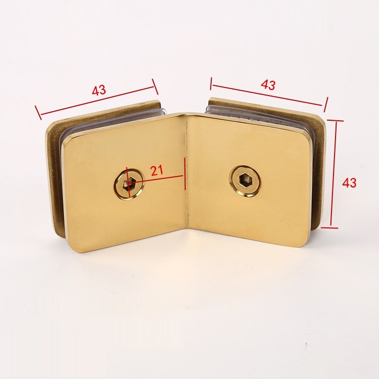 Manija de puerta de vidrio para ducha, bisagra de acero inoxidable dorada, abrazadera de cristal, Clip de puerta, accesorios de baño, Hardware: 135 degrees