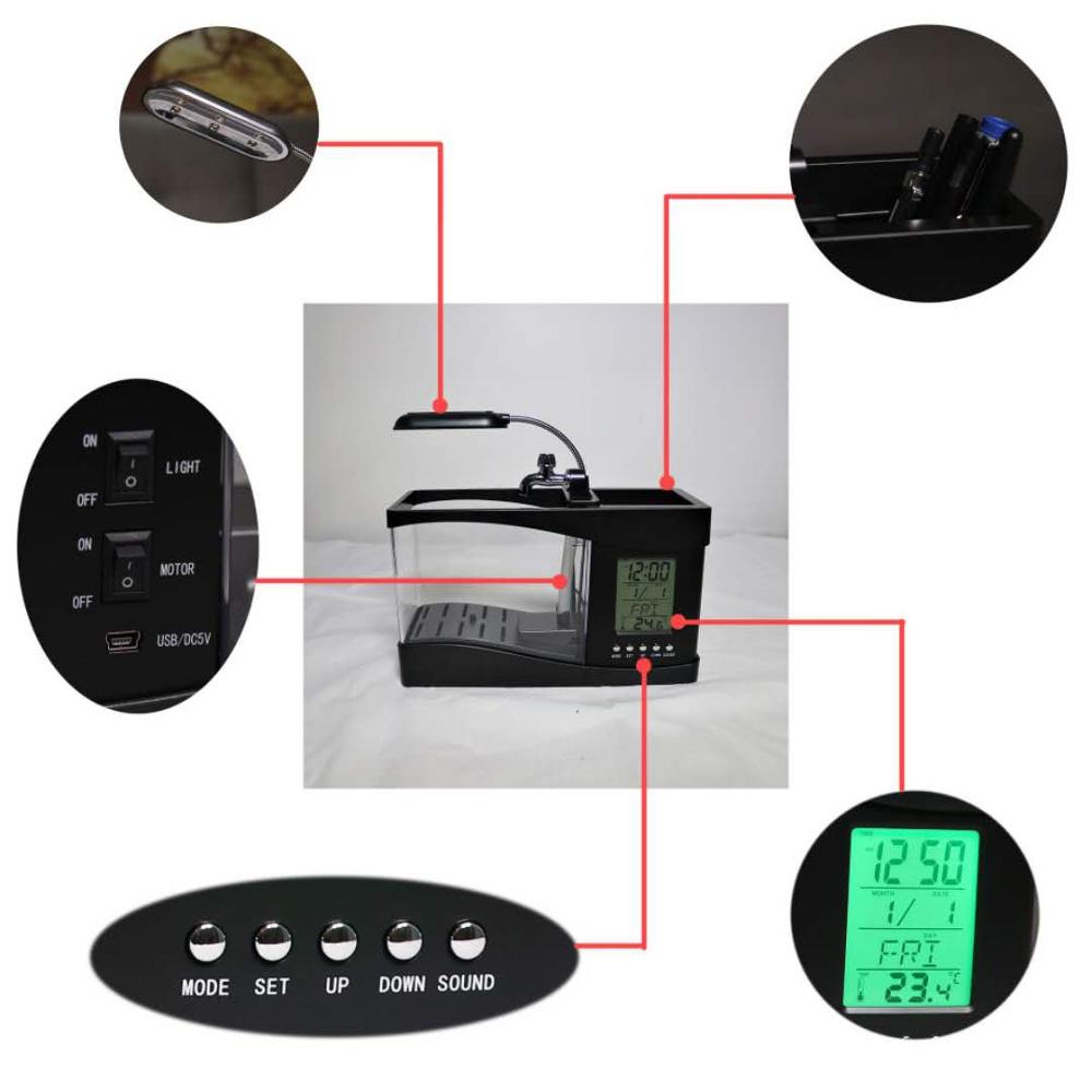 USB Home Office Desk Top Fish Tank Water Cluster Box LED Desk Lamp Underwater Gradient Dream Turtle/Pet