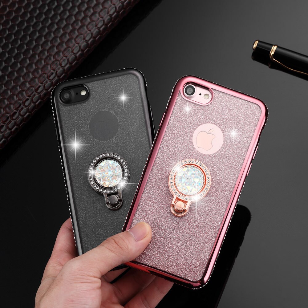 LLZ.COQUE Cassa Del Diamante per Il Iphone 11 Pro Xs Max X Xr 8 7 Più 6 6s 5 5s SE Strass Cinghia Bumper Anello Cavalletto Copertura Capa