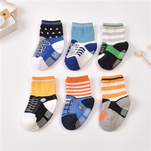 Lawadka 0-18Month Baby Boys Girls Floor Socks Cotton Stirped Socks For Boys Girl Casual Anti-slip Kids Sock Four Season: 7-18Month