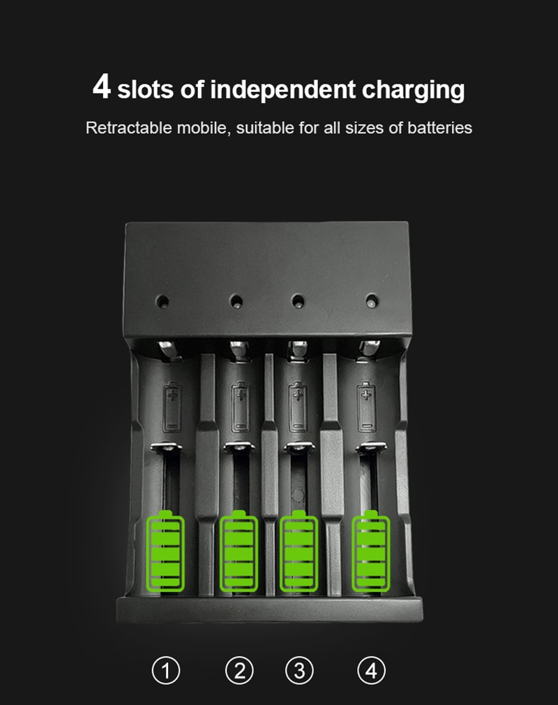 Voxlink 18650 batterilader ledet 4 spor smart frakt 26650 21700 14500 26500 22650 26700 li- ion oppladbar batterilader