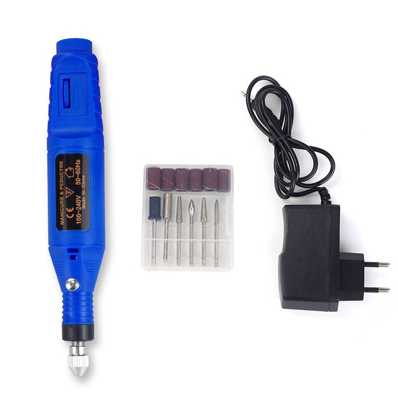 35000RPM Electric Nail File Set with 6 Drinding Bits 35W Nail Drill Set of Cutter for Pedicure Manicure Nail Milling Machine Set: Blue Nail Drill Pen