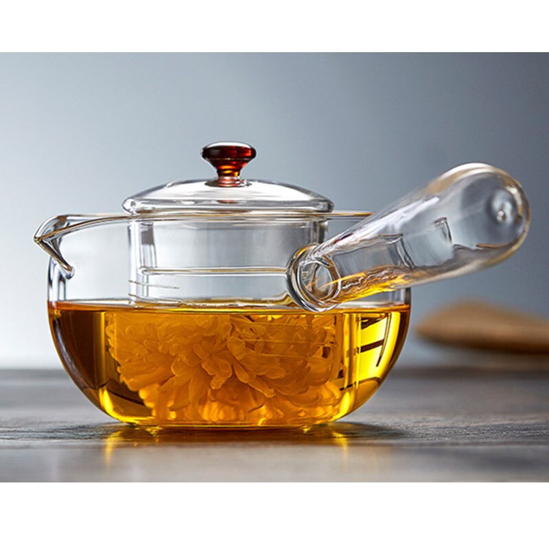 300-500ML czajniki drewniany uchwyt schemat gotowanie na parze czajnik podgrzewane szkło borokrzemianowe czajniczek z uchwytem herbata kwiatowa czajnik: 500ml glass uchwyt