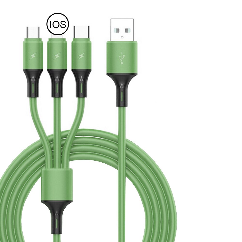 3 In 1 5A Snelle Oplaadkabel Vloeibare Siliconen Micro Usb USB-C Type-C Kabel Oplader Voor Iphone Huawei samsung Xiaomi Kabel Draad: green