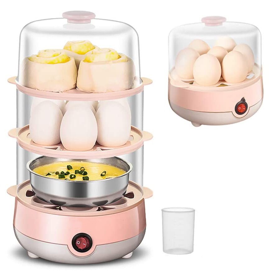 Mini Electric Pan Boilers 3-Layer Boiled Egg Cooker Multifunctional Heat 21 Eggs Bun Food Boiler Steamer 220V Auto Shut
