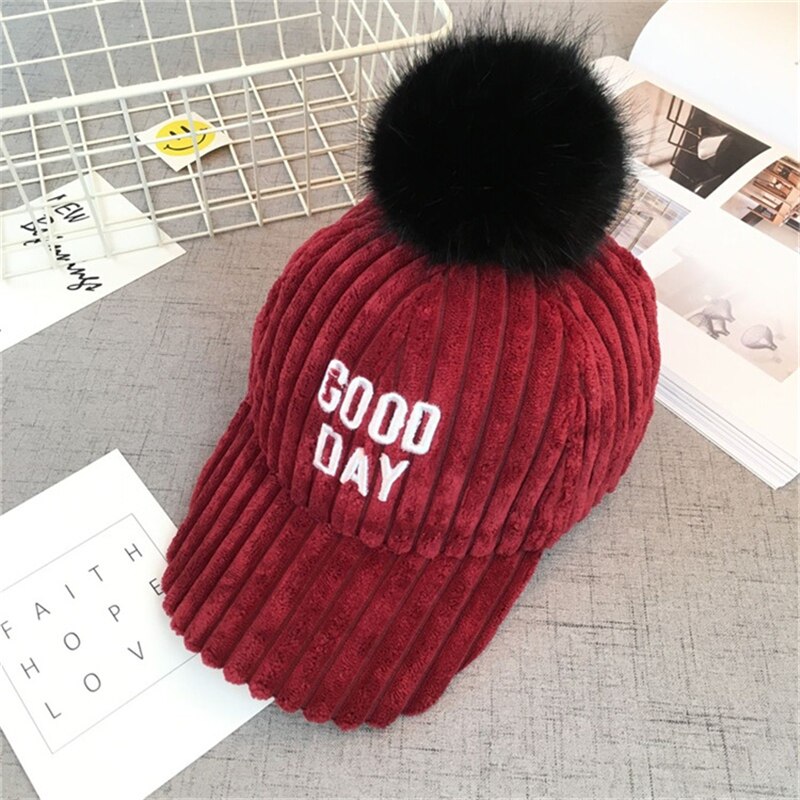 Brief Pompom baseball caps kinder Hysterese junge mädchen baby Koreanische Winter Warme hüte gorras Outdoor Schnee Ski Hut