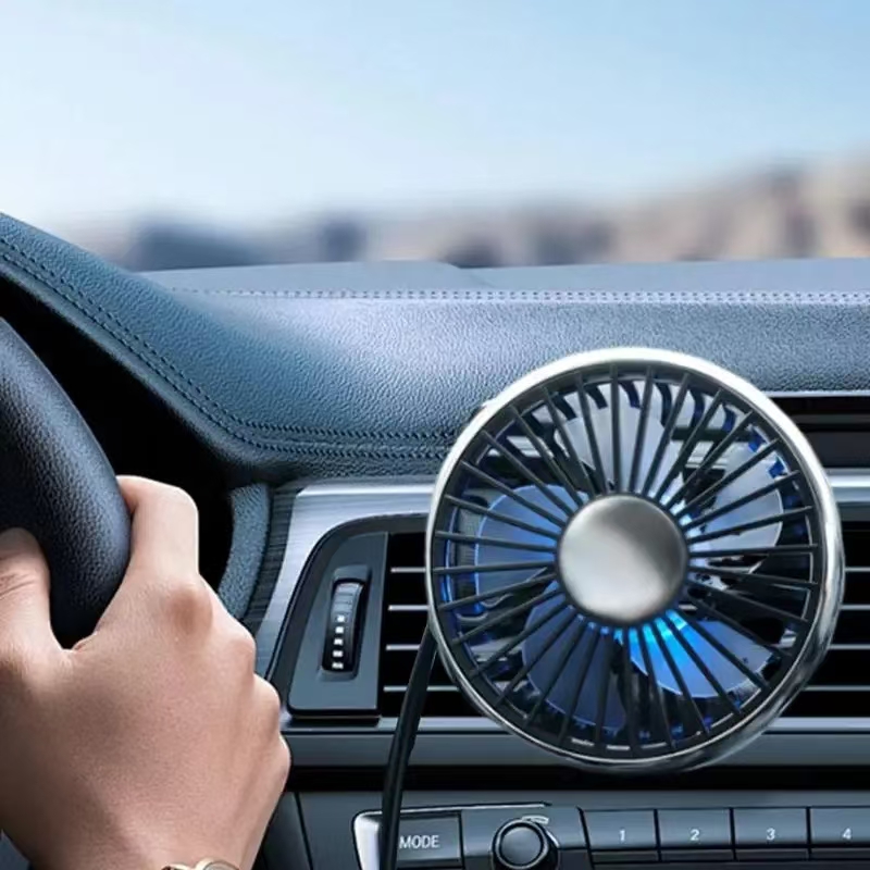 Mini ventilador de coche, ventilador de refrigeración para coche, clip de ventilación de aire USB para coche, ventilador pequeño con iluminación ambiental, ventilador potente eléctrico ajustable de 3 velocidades