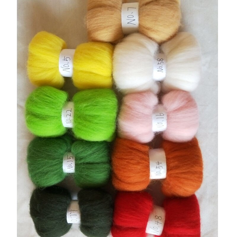 WFPFBEC vilt wol roving merino wolvilt kit naald voor feling wol fiber voor vilten 100g 10g/kleur DIY craft