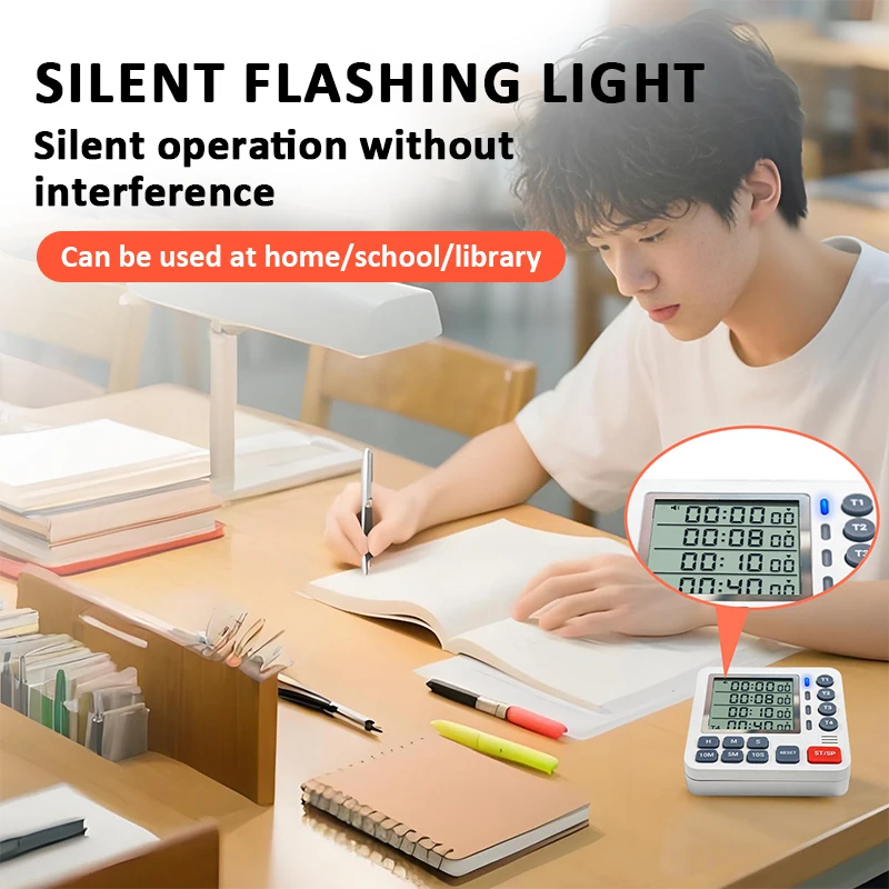 4 Channels Digital Kitchen Timer Count UP/Down Timer 4 Indicator Lights Cooking Timer Loud/Mute Flashing Timer with Magnet Stand