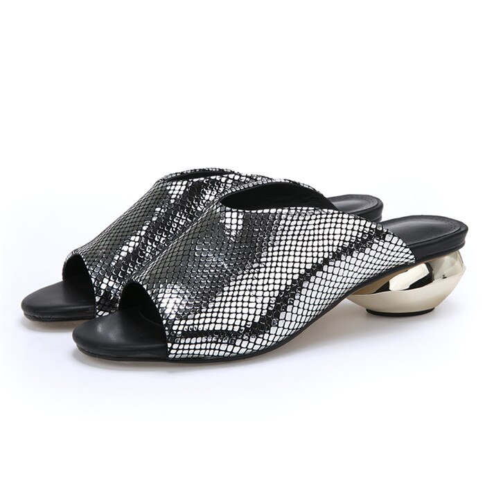 Meotina sommer hjemmesko kvinder sko hestehår mærkelig stil hæle sko peep toe slides dame sandaler sliver stor størrelse 42: Sølv / 8.5