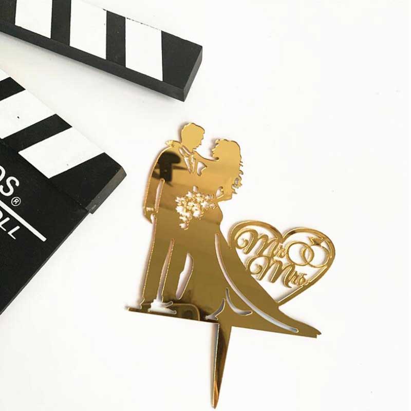 Wedding Cake Topper Acrylic Cupcake Topper Bride Groom Mr Mrs Wedding Decorations Mariage Anniversary Party Cake Top Flag Decor