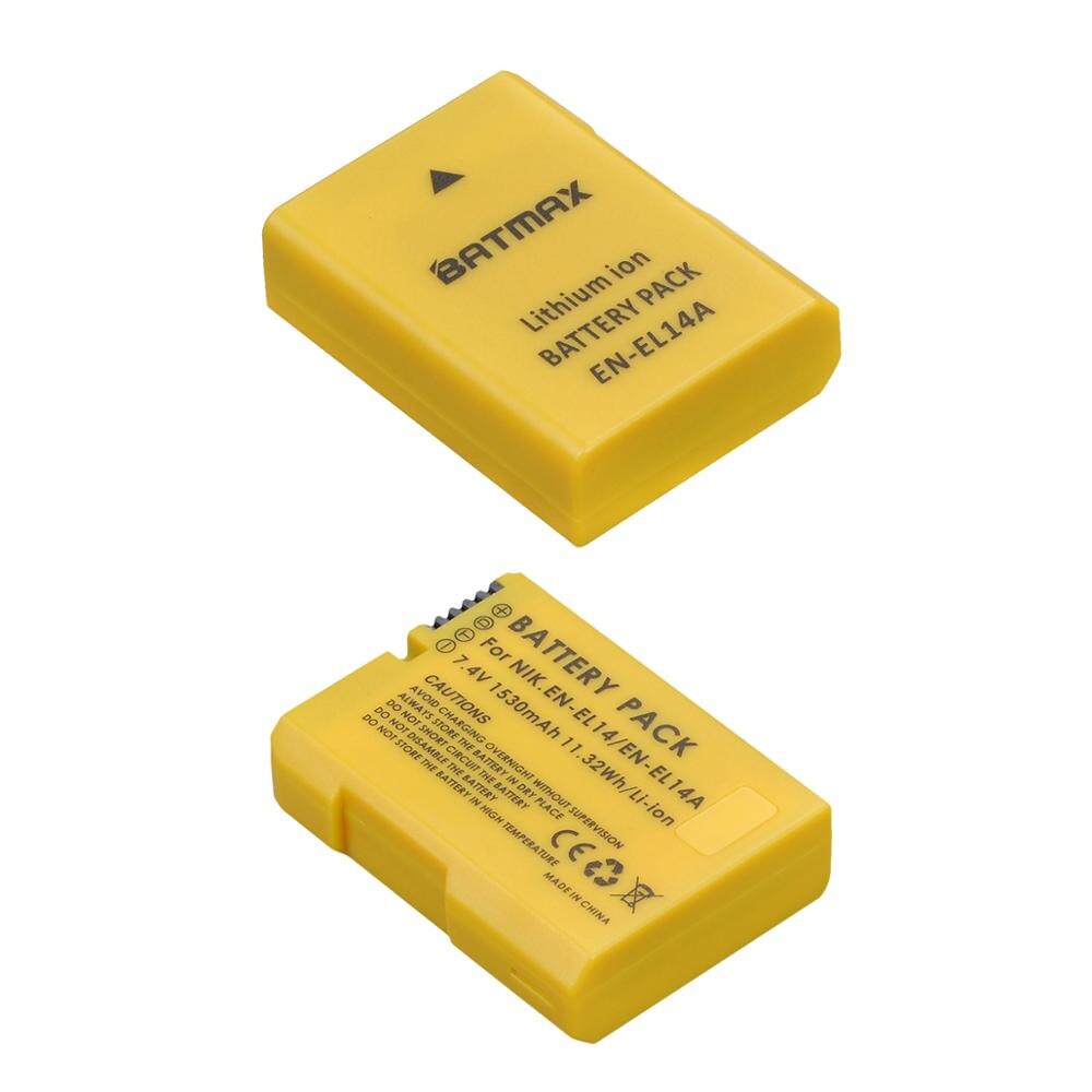 Batmax EN-EL14 EN-EL14a Batterij Akku + Lcd Usb Dual Charger Voor Nikon P7800,P7700,P7100,P7000, d5600, D5500,D5300,D5200,D5100,D3200: 2 battery