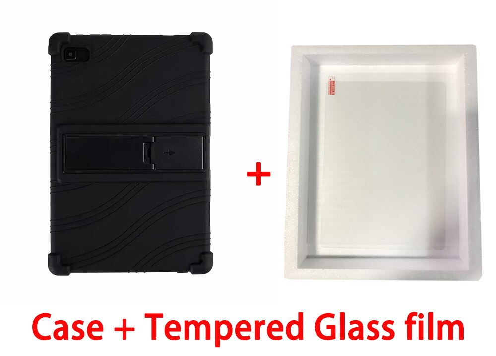 Silicone Cover Case for Teclast P20hd Stand Thickened Stand Soft Cover for Teclast P20 HD M40 Tablet PC: black-Tempered film