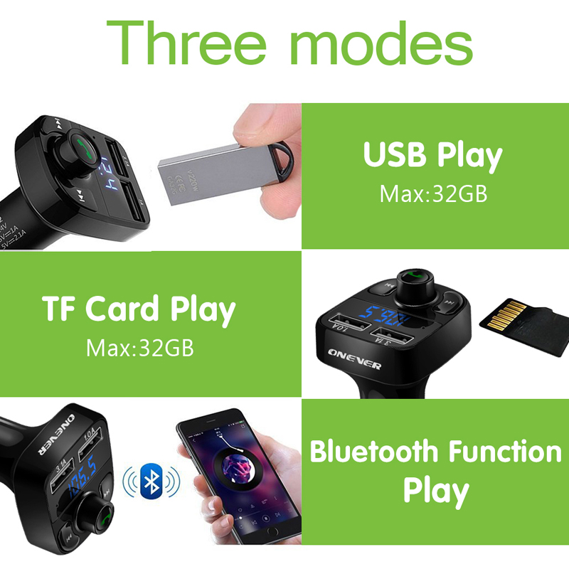 Transmisor FM Onever Aux modulador Bluetooth Kit de manos libres para coche de Audio de coche MP3 jugador con 3.1A de carga rápida cargador Dual del coche del USB