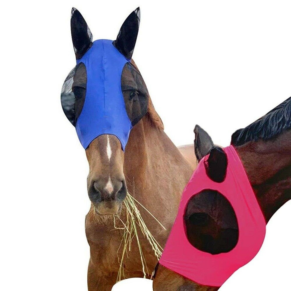 Mesh hest anti-myg maske hoved anti flyvende insekter beskytter dæksel m / øre muff hest udstyr åndbar 5 farver