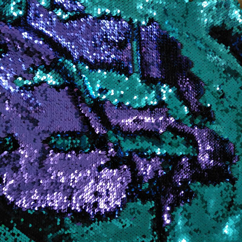 65 x 50cm bling bling romantisk lilla og grønnblå farge paljett dobbeltsidig vendbart paljettstoff sateng bakside paljettstoff