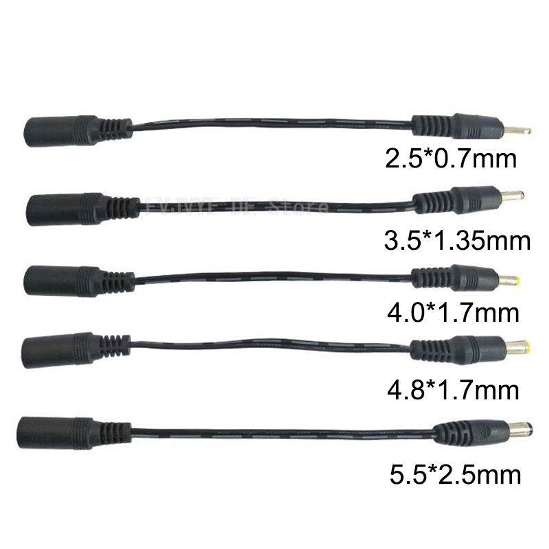 Netzkabel 5,5 x 2,1 mm DC-Buchse, Stromanschluss auf DC-Stecker, 5,5 x 2,5 mm, 3,5 x 1,35 mm, 4,0 x 1,7 mm, 4,8 2,5 0,7 Verlängerungsstecker