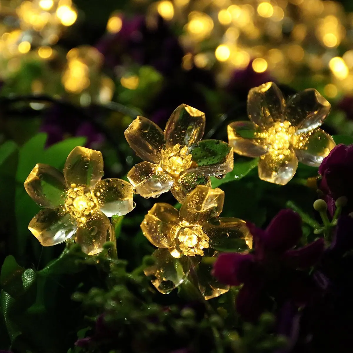 Solar Garden Light Led Flower Lighting Fairy String Lights Outdoor Christmas Chain Lamp Blossom Festoon Party Home Decoration: Blue / 16-20W