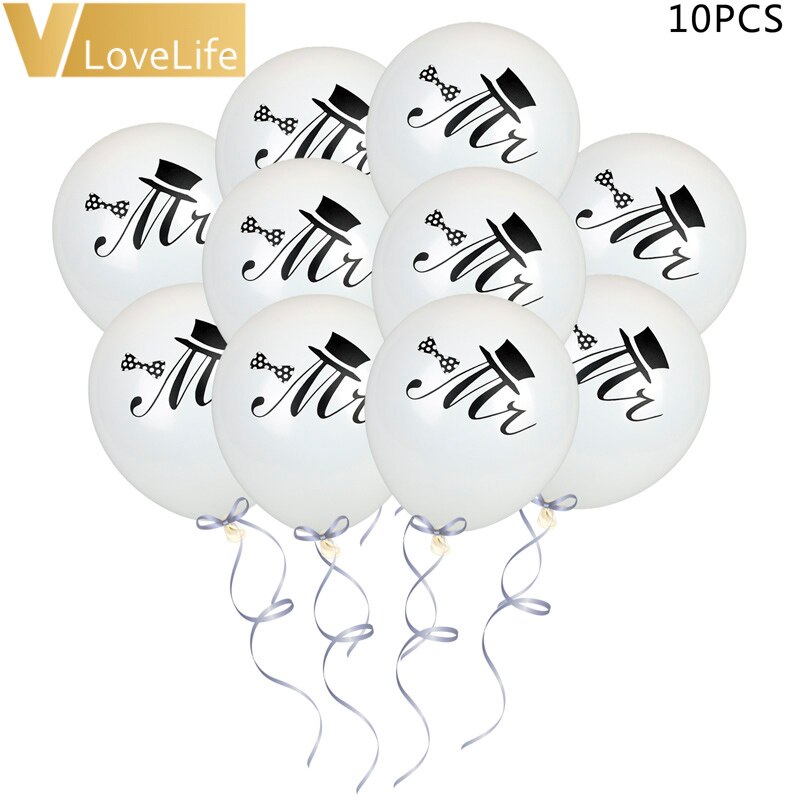 10 pulgadas 10 Uds Mr & Mrs globos de látex blanco redondo estampado San Valentín evento compromiso boda celebración suministros de decoraciones para fiestas: Mr