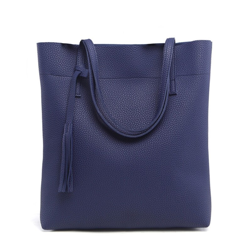 Bolso de hombro para mujer de gran capacidad, bolso de compras con borla, bolso de viaje: Azul