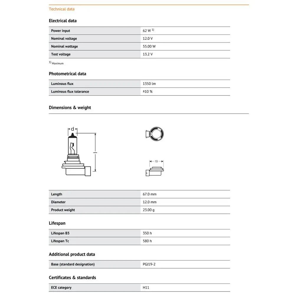 OSRAM Original H11 12V 55W 64211 PGJ19-2 ligne voiture halogène phare Auto ampoule 3200K lampe Standard OEM fabriqué en allemagne