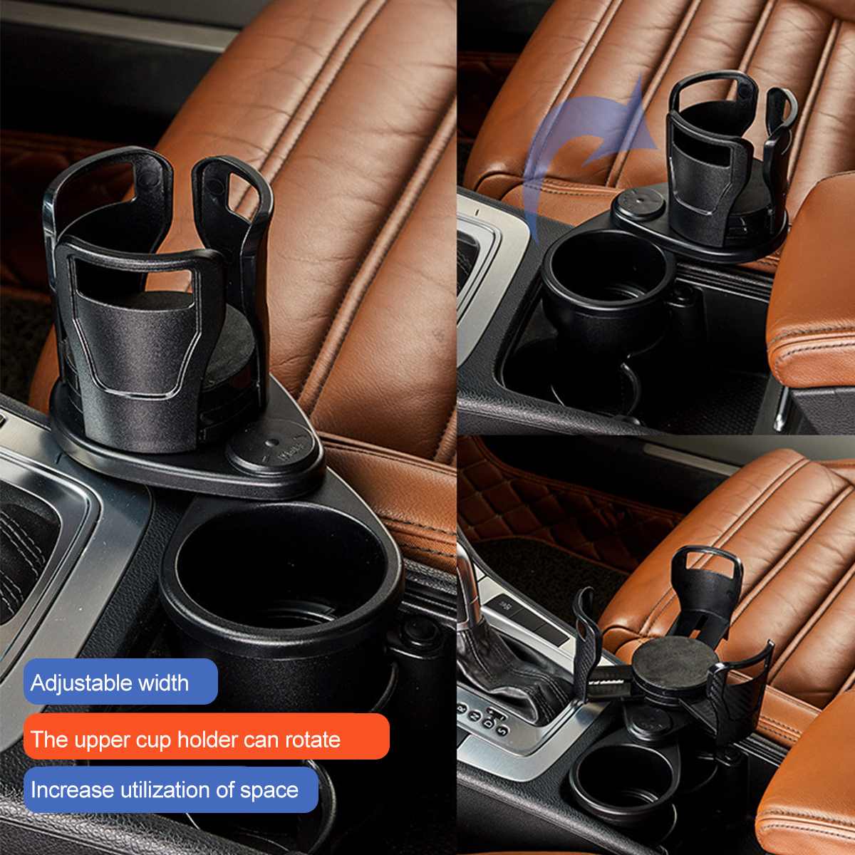 2 In 1 Cup Holder Slip-proof 360 Degree Rotating Water Car Multifunctional Cup Drink Bottle Holder with 16pcs Sponge Mat