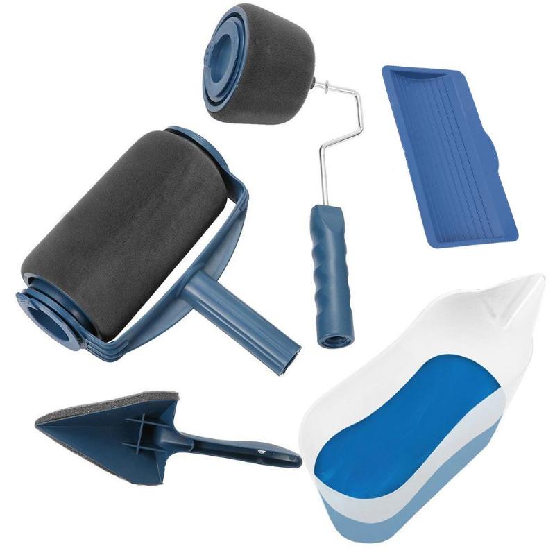 Ensemble de brosses à peindre | Ensemble de rouleaux de peinture murale, jeu de brosses à peindre, tapis floqué, directe du bureau à domicile, coureur de peinture Pro outils de brosse à rouleau 3/6/8 pièces: Blue 6pcs