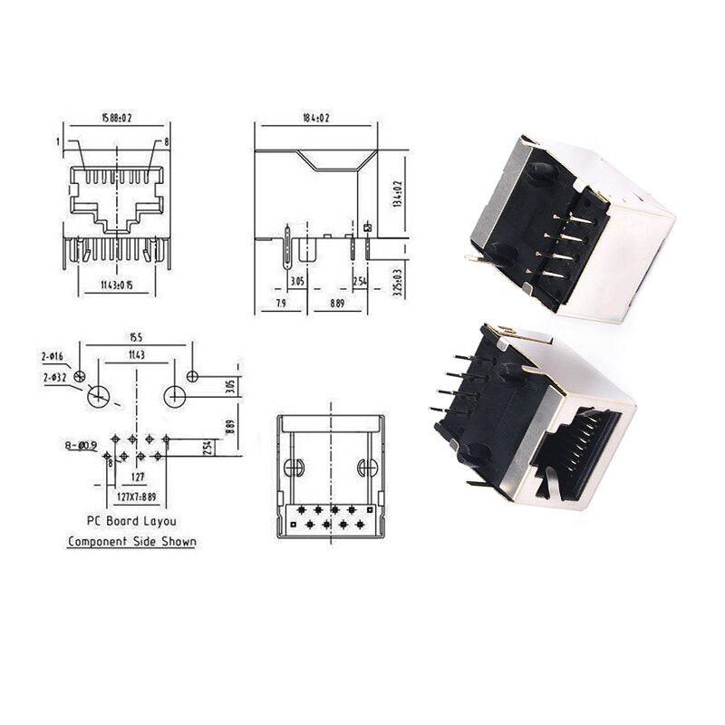 10Pcs/Lot RJ45 Socket 8 Pin Cable Interface Shielded Crystal Head Light Copper Shell Connector Female 8P8C Horizontal 90 Degrees