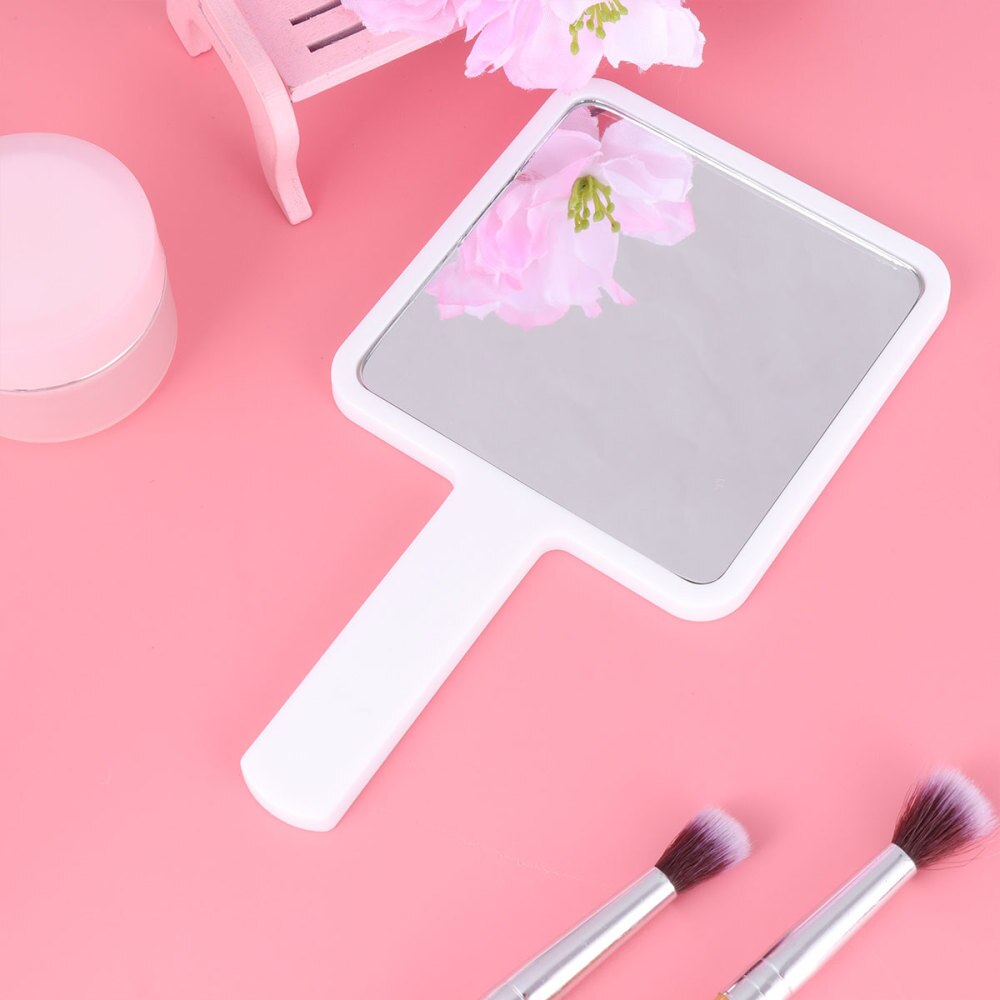 Handle Makeup Mirror Simple Practical Durable Small Makeup Mirror for Woman (White 90x160mm)