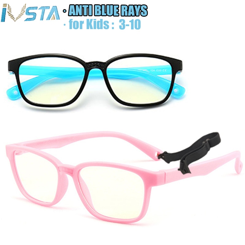 Lunettes anti-lumière bleue ivsta pour enfants, verres anti-rayons bleus, verres de jeu,  tr90 verres en silicone avec sangle de correction