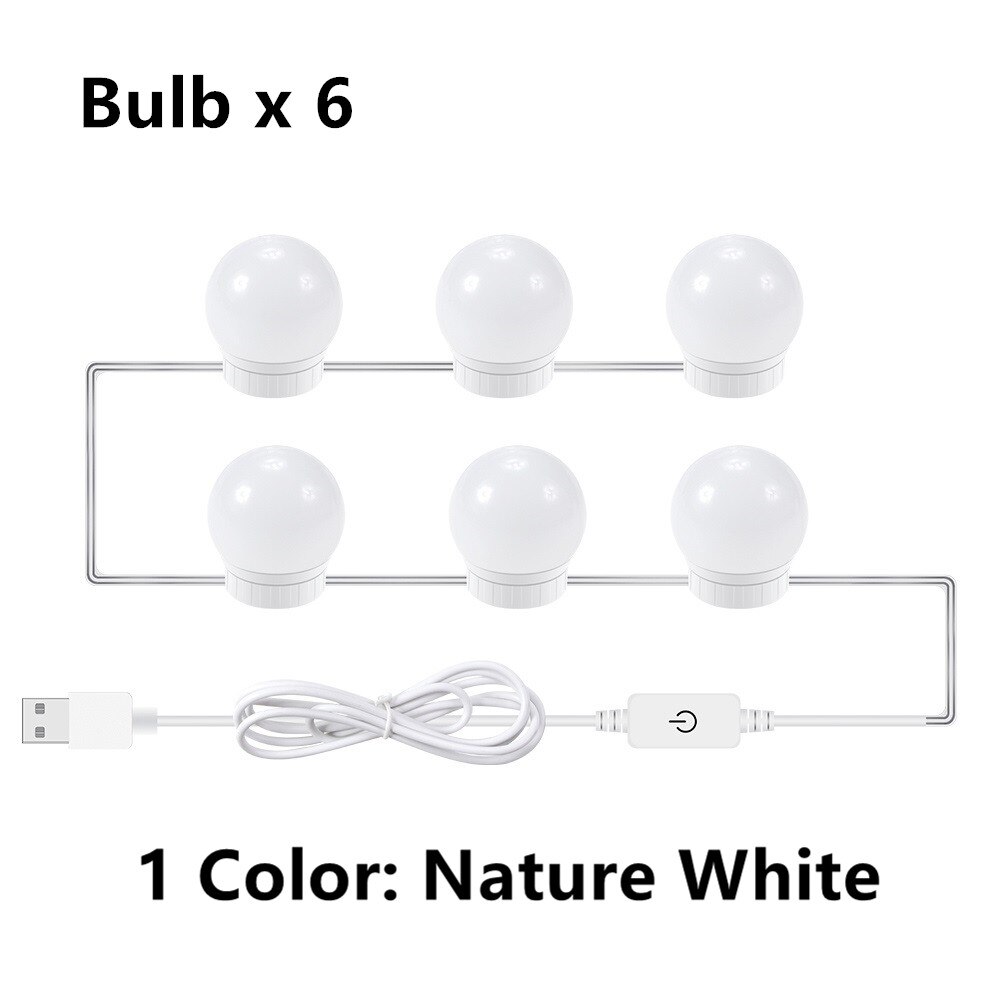 Ampoule USB pour miroir de maquillage, lampes de vanité Hollywood, applique murale à intensité réglable, Kit d'ampoules 2 6 10 14 pour coiffeuse: 6pcs nature