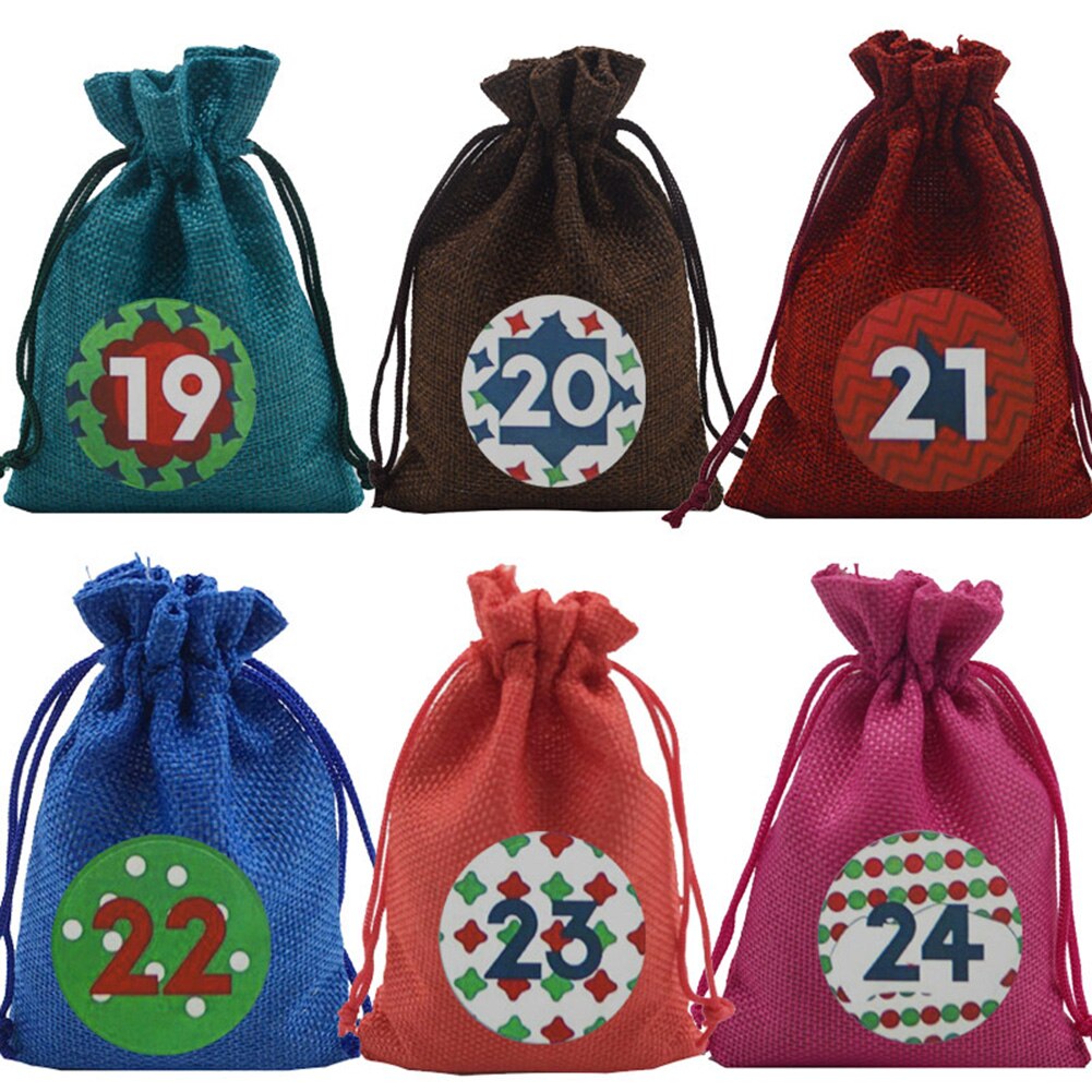 24 stk advents julekalender fyld slik hørposer poser jule adventskalender 24 farver opbevaringstaske hør ca.