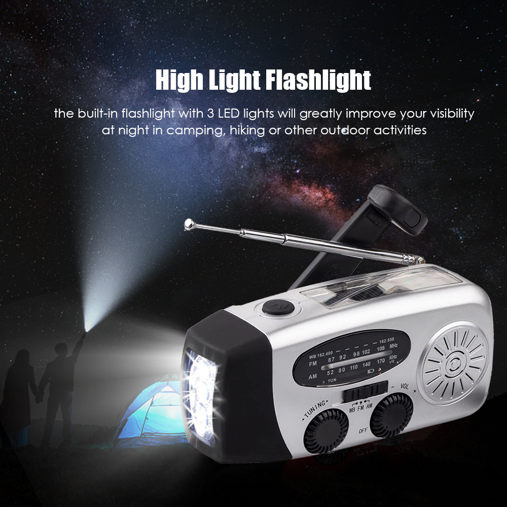 Emergency Radio Hand Crank Solar Weather Radio 1200mAh AM / FM / NOAA Emergency Weather Radio Portable Power Bank Solar Charging
