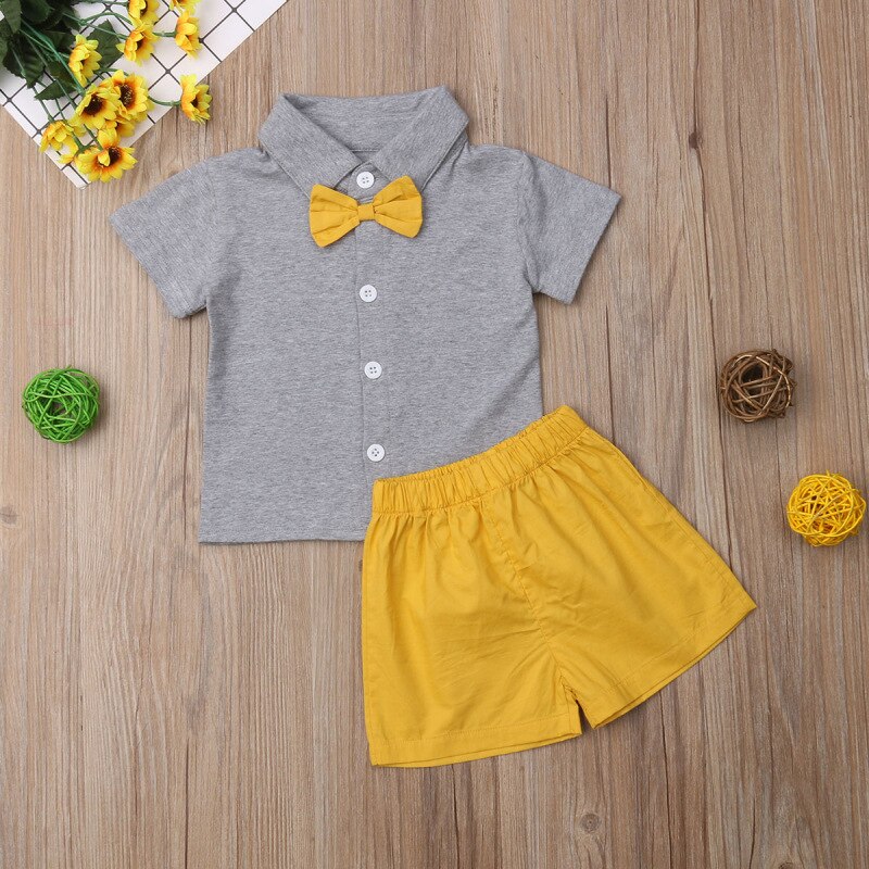 Sommarsyskon matchande kläder nyfödd lillasyster bror set kortärmad t-shirt &gula shorts tvillingkläder  a0145: Pojkar / 24m