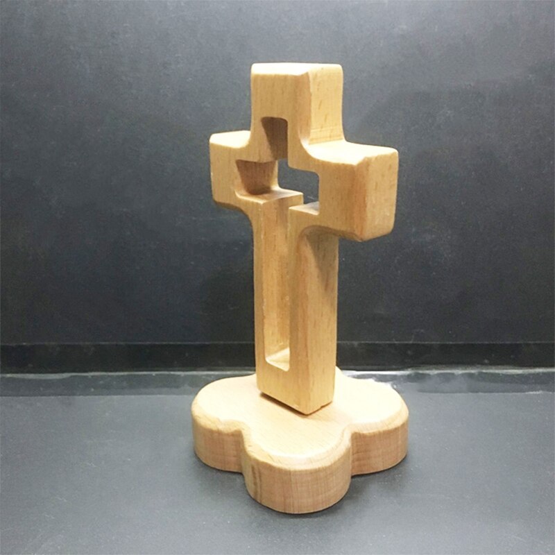 Aushöhlen Holz Sockel Kreuz Tisch Altar Kirche Dekor Religiöse Favor Stehen Kruzifix mit Basis 5,5x2,7 in