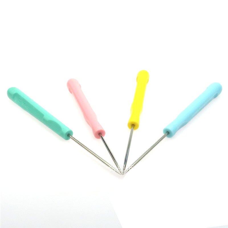 4PCS Plastic Handle Metal Needle Sewing Awl Round Hole Plastic Handle Bradawl DIY Tool Sewing Awl Straight Tip Needle Awl