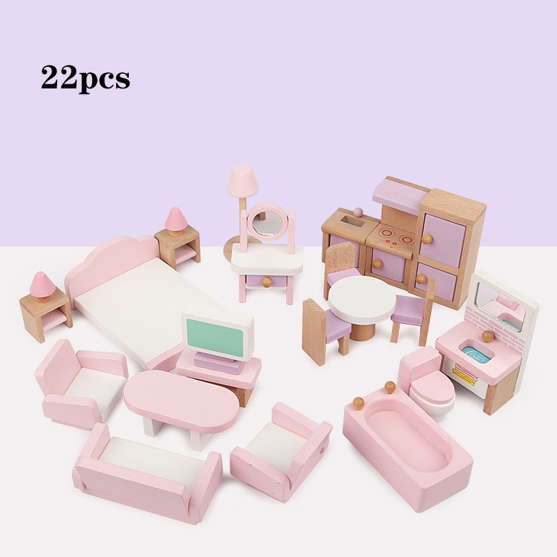 22 stk miniature møbler til dukkehus træ dukkehus møbler sæt pædagogisk foregive lege legetøj børn børn piger