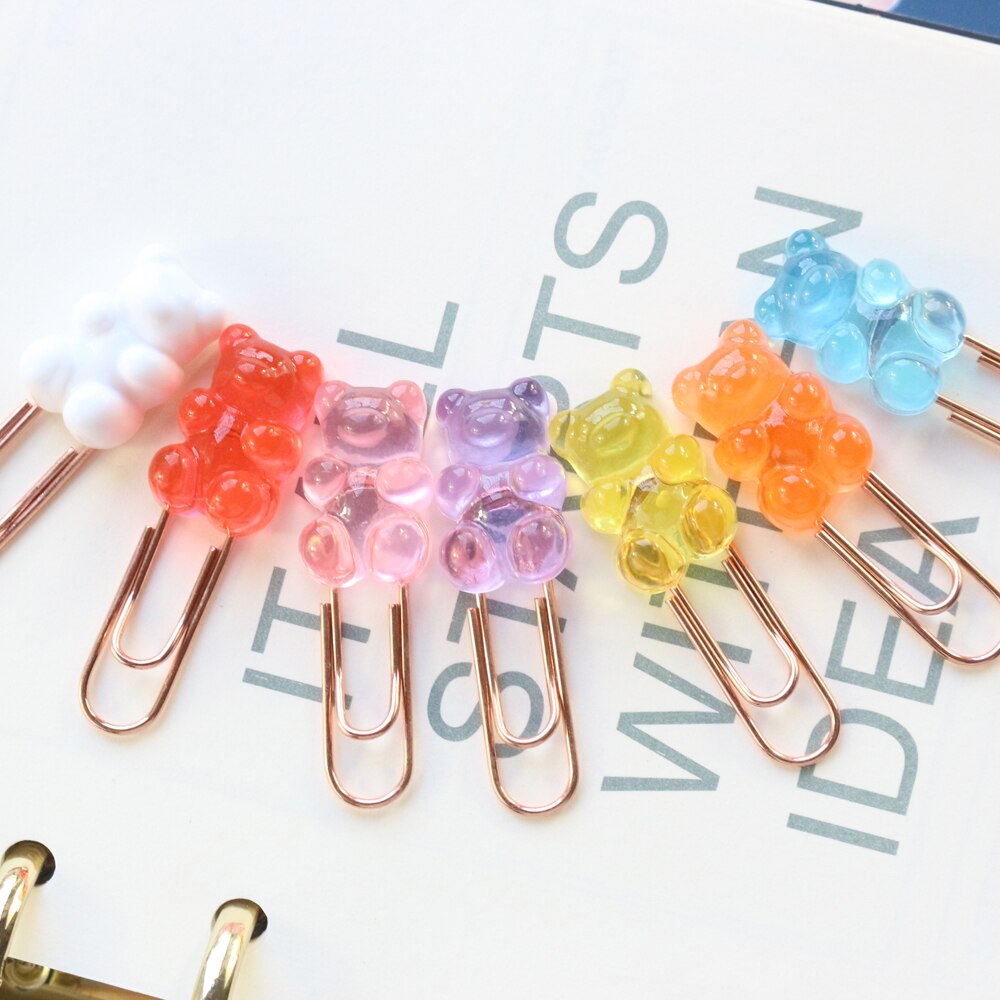 Domikee cute Korean bear shape office school paper clips set student candy memo clips bookmark stationery supplies 6pcs: mix colors 7pcs